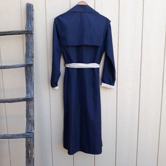 Vtg Trench Rain Coat Long Belted Sailor Back Color Blocked Black Cream Sz 6T - Picture 11 of 13